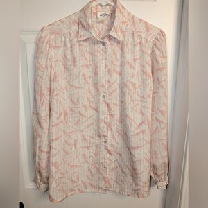 Vintage Tan F Jay Women's Patterned Blouse in Pink and White